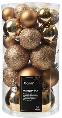 Kaemingk Weihnachtskugeln Kunststoff 4-6cm Mix 30er Set - bruchsichere Christbaumkugeln Weihnachtsbaumkugeln für Weihnachten - Christbaumschmuck & Weihnachtsbaumschmuck - Pekanuss Braun