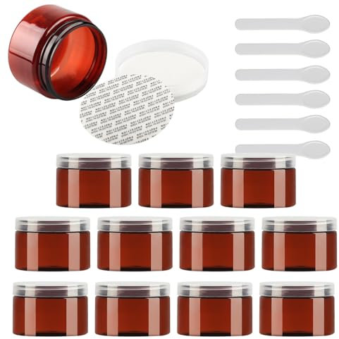 PQPAUTY 12 Pièces Vides 150 ml Brun Cosmétique Pot en Plastique avec Couvercle Transparent 150 g Pots de Cosmétique Crème de Bouteille Contenant