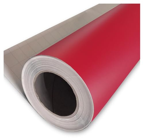 ROULEAU ADHÉSIF ROUGE ASPECT MAT 123 CM X 5M. VINYL AUTOCOLLANT MULTI USAGE VENDU AU MÈTRE. ADHÉSIF DE DÉCORATION AU MÈTRE