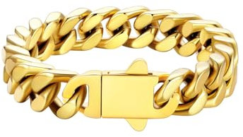 U7 Gold Armband Herren 12MM Armkette Edelstahl Gliederarmband Schicke Panzerarmkette für Männer Kubanische Armbänder Schwer Glieder Link Armband Miami Armkette 21cm lang Modeschmuck für Vater