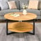PADMA HOUSE Runder Couchtisch aus massivem Holz, Wohnzimmertisch Sofatisch Metallgestell, 2-stöckiger Kaffeetisch Loungetisch, Einfacher Aufbau für Wohnzimmer (Naturholz)