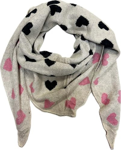 Jeamis XXL Dreieck Strickschal Herz Warmer Winter Schal Fashion Tuch Herbst Frühling Schlauchschal (Beige)