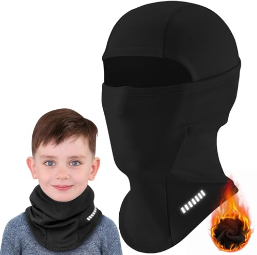 VOBUKE Cagoule d'hiver en Polaire Chaud pour Enfants 7-13 Ans, Cagoule Coupe-vent Multifonction Balaclava Bandana Coupe Masque de Ski Cyclisme Bonnet Chapeau avec Cache-Cou pour Garçons Filles