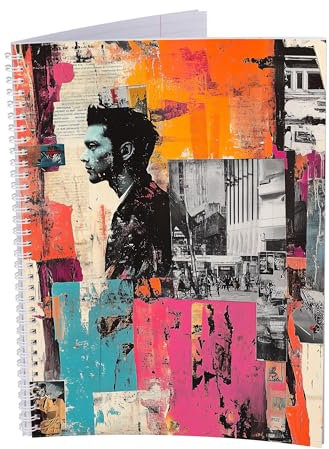 druck.de Collegeblock – 5 Stück – DIN A4 – 80 Blatt – 80g Volumenpapier – gelocht – Spiralbindung weiß – Korrekturrand – perforiert – Spiral Notizblock (Street Art Mann, Kariert)