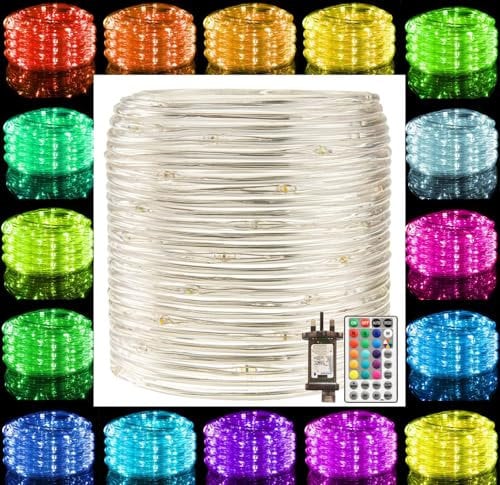 RcStarry 30M/100FT Dia 3MM Rope/Wire Lights 16 Colors Changing, Indoor Outdoor String Light Plug in, 300 LEDs IP67 Waterproof Rope Light with Remote for Bedroom Wedding Patio Deck, Bedroom and More