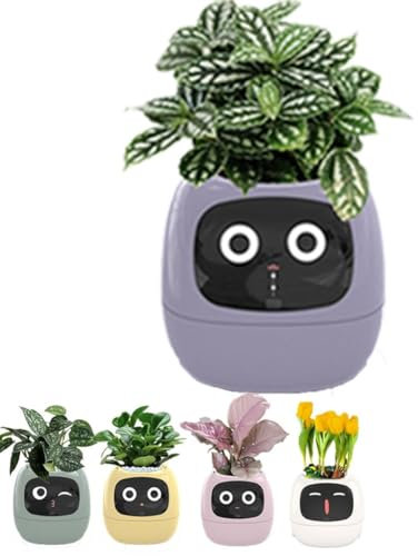 QYMLSH Plantagotchi Smart Planter, Macetas Inteligentes, Plantagotchi Indoor Planter, Plants Cute Robot, Desktop AI Interactive Electronic Toy, Plant Customized Care Intelligent Device(Purple)