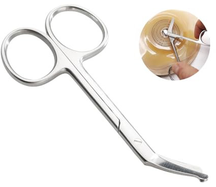 Verbandsschere für Linkshänder,Rostfreiem Edelstahl Stoma Schere,Rettungsschere für Tape Verband und Kleider,Pflege Medizinische Schere,Gebogene Gezahnte Klingen,Präziser Schnitt (Klein 11×5.3cm)
