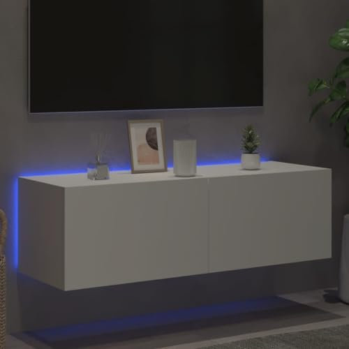 Mobile porta TV sospeso moderno da 100 cm, con luci a LED, bianco, console multimediale per la maggior parte dei televisori inclusa