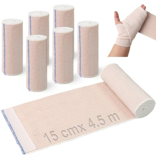 TXXATX Pansement Compressif 6 Rouleaux Bandage Autoadhésif 15 cm x 4,5 m Strapping Cheville Coton Bandage de gaze Réutilisable Bandage Compression Élastique Bandage de sport pour Bras Chevilles Jambes