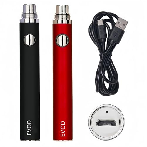 E-Zigaretten-Akku, Evod 900 mAh Vape Akku, konstanter Spannungsausgang, geringer Innenwiderstand, echte Kapazität, eGo 510-Gewinde, 2er-Pack Einsteiger Ezigaretten Akku (Schwarz Rot)