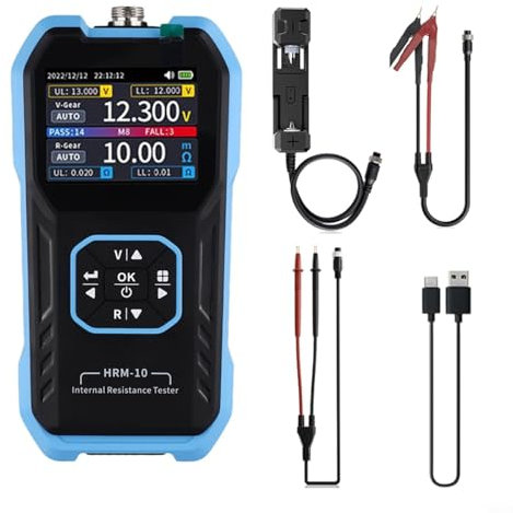 FUANA Testeur de batterie avec écran TFT, testeur de résistance interne de batterie, testeur de tension de batterie, multimètre numérique multimètre multimètre pour voitures, camions, bateaux, motos