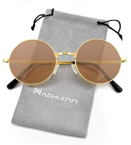 NACHLYNN Braun Hippie Sonnenbrille 60er 70er Jahre Runde Hippie Brille Party Sonnenbrille für Damen Men