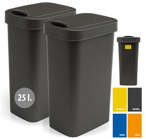 Hausfelder Doppelmülleimer Küche, 2x25, Schwarz | 2x25, für Küche, Doppelmülleimer, Schwarz, Schwingdeckel, Abfalleimer, Mülltrennung