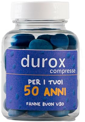 DUROX Compresse Blu 50 Anni – Scherzo Wiagras Goliardico per Uomo – Idea Regalo Divertente Compleanno 50 anni – Confetti Blu al Cioccolato – FANNE BUON USO