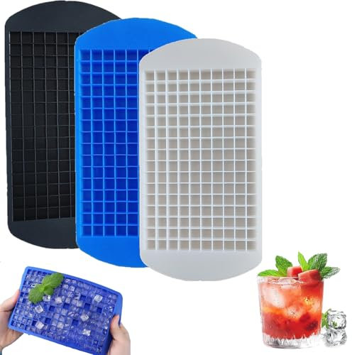3 Pcs Small Ice Cube Trays, Mini Ice Cube Trays, 160 Grids Silicone Ice Cube Tray, for Whiskey Cocktail Milk Juice, Reusable Flexible Ice Cubes Molds (Black Blue White)
