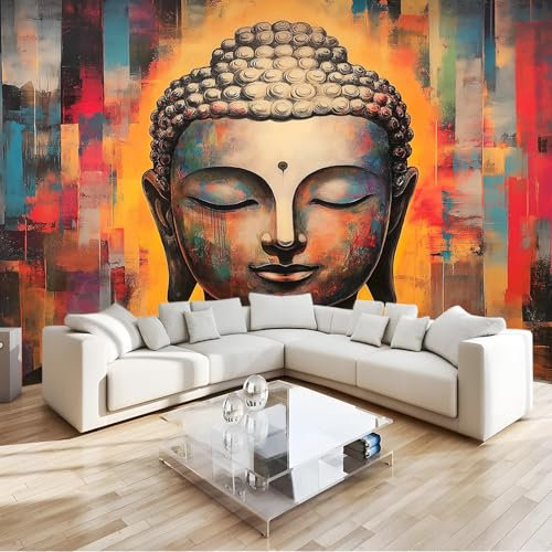 Fototapete Buddha-Porträt Vlies 3D Tapeten Moderne Wandtapete 300 x 210 cmWohnzimmer Schlafzimmer Farbe