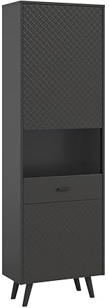 xonox.home Wohnen Linea X84C2T10 Vitrine Glasvitrine Standvitrine in grau matt tiefzieh, in ca. 58x195x37 cm