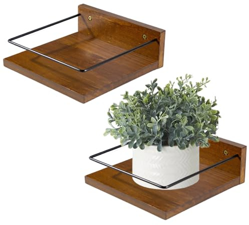 ARTORA Wall Mounted Plant Holder, Wooden Floating Shelves for Flower Pot Wall Hanging Wood Rack Farmhouse Small Decorative Wall Shelf for Bedroom Living Room Bathroom Porch Balcony Decor (2 Pack)