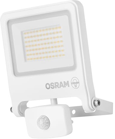Osram ENDURA FLOOD PC 50W LED-Fluter mit Sensor, 3000K warmweiß, 5000 Lumen, IP44 Flutlicht PIR-Melder, Dämmerungsfunktion 2-1000 Lux