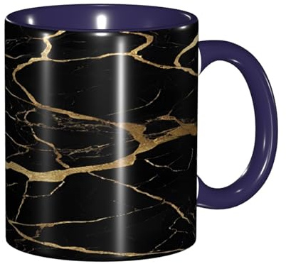ZERAOKE (Black Gold Marble) Ceramic Coffee Mug 11 Oz Classic Design With Smooth Navy Blue Rim, Microwave-Safe For Home, Office & Cafe's/Dishwasher