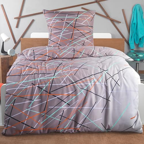 BaSaTex Bettwäsche Set, 2-TLG., 135x200 cm 80x80 cm, Stripes Taupe | Öko_Tex Zertifiziert, 100% Mikrofaser, Allergiker geeignet, Atmungsaktiv, Temperaturausgleichend