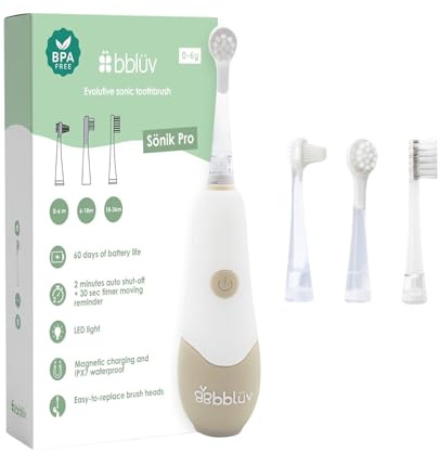 bblüv - Sönik Pro - Brosse à Dents Électrique Sonique, Rechargeable | 4 stades d'évolution 0-36 mois, 24000 vibrations/min, 3 modes de brossage, Lumière LED, Charge magnétique USB, Étanche IPX7