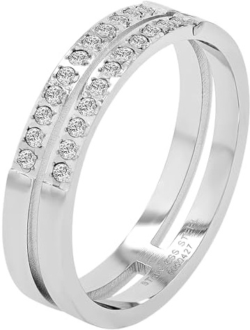 Akzent Damen Ring - Damenring Größe 52, 54, 57, 60 aus Edelstahl in Silber, 100% Wasserfest & Hautverträglich