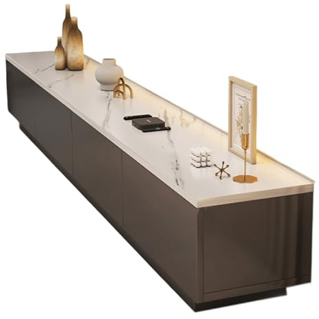Moderner TV-Ständer mit Schubladen, verdicktes Kunstbrett, MultiZone, Aufbewahrung, Entertainment-Center, nahtloses Design, kein Griff, Bodendecke, für Wohnzimmer und Schlafzimmer, Grau, 140 cm