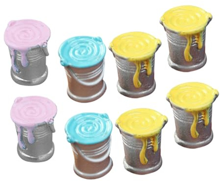 BCOATH 8Pcs Miniature Paint Bucket Models for Dollhouse Decoration Wear-resistant Smooth Surface Tiny Paint Pots Mixed Color Mini House Craft Ornaments for Realistic Doll Play