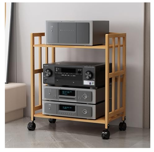 HiFi Rack AV Regal – Bambus-Media-Ständer mit Rollen für Heimkino – 2/3/4/5 Ebenen – Stilvoller AV-Geräte-Organizer – 50 cm breit – perfekt für Unterhaltungssysteme
