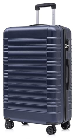 YONSLY Koffer Suitcase XL Dunkelblau, Trolley Reisekoffer, Rollkoffer Handgepäck mit 4 Rollen 360°, Hartschalenreisekoffer, Zahlenschloss, Weicher Gummigriff