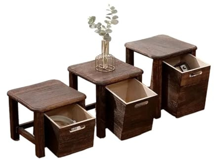Schminktischhocker, Fußhocker, 1-teiliger Holz-Fußhocker mit Schublade, Mehrfarbig(Brown-m)