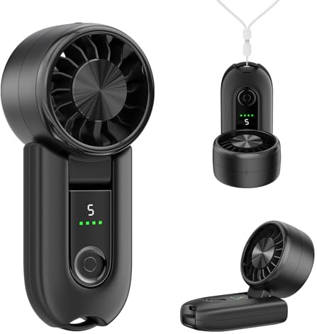 Wasuka Mini Handheld Fan, Portable Rechargeable Fan, Pocket Size Personal Desk Fan with 5 Speeds, LED Display, Lightweight Foldable USB Electric Fans for Home Office Bedroom Outdoor Travel (black)