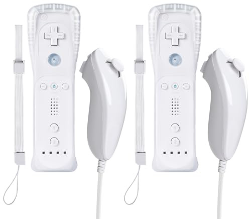 Zamia Lot de 2 manettes de mise à niveau avec étui en silicone et bracelet, télécommande avec Nunchunk compatible pour jeux Wii/Wii U (blanc)