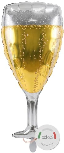balloa Folienballon XXL Sektglas, Deko für Hochzeit und Silvester, 80 cm | Sektglas-Design mit perlendem Secco, XXL, heliumgeeignet, ungefüllt, elegante Deko für Hochzeit, Jubiläum und Silvester