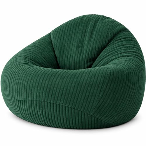 GlückBean Sitzsack Cord XXL mit EPS-Perlen Füllung – Ergonomischer Bean Bag Sessel für Erwachsene & Kinder – Weich, Formstabil & Pflegeleicht – Indoor Lounge Sitzsack (Dunkelgrün, XXL)