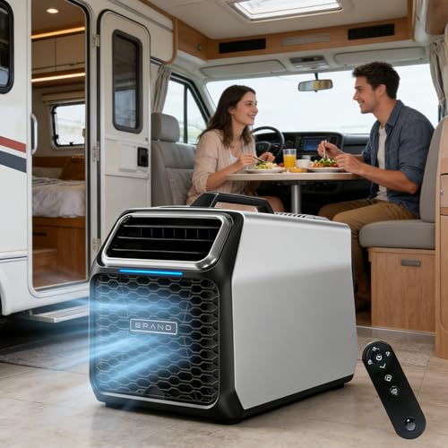 Aire acondicionado portátil 220 V 5000 BTU para camping y caravana, con compresor GMCC, aire acondicionado portátil pequeño 52 dB silencioso con temporizador y control remoto Silver