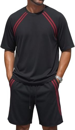 pletward Trainingsanzug Jogginganzug Herren Lockere Passform Atmungsaktiv | Trainingsanzug Jogginganzug Herren Sommer Outfit Herren Komplett Freizeit Tennis Fitnessstudio Outfit Fußball Golf Wander