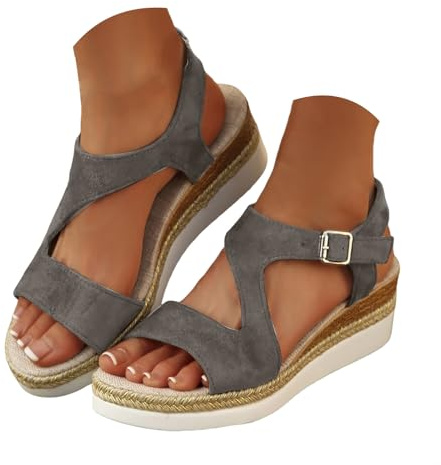 Scarpe estive da donna, sandali con zeppa intrecciata in corda intrecciata, stile retrò, con punta aperta, pantofole casual, comode e traspiranti, per le vacanze, scarpe estive
