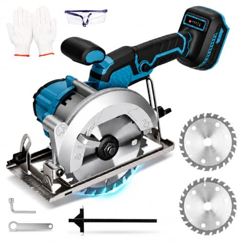 SINGTIP Mini Scie Circulaire Sans Fil Compatible avec Makita 18V Batterie, 7200 tr/min Scies Circulaires Electriques, Coupe d'onglet 45°/90°, 2 Lames 140mm pour Bois et PVC(Batterie Non Fournie)