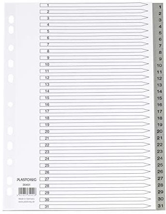 3er Set 31-teiliges Register/Trennblätter aus PP, DIN A4 mit Zahlen 1-31, volldeckend + praktischem Deckblatt aus stabilem Papier zum Beschriften. Trenn-Blätter für die Ordner-Organisation im Büro