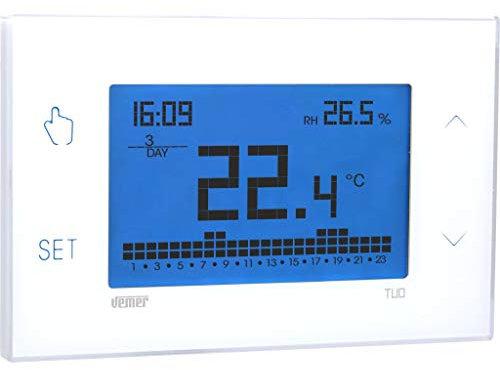 VEMER VE771600 TUO - Cronotermostato Digitale Touch Screen da Parete, Programmazione Settimanale, Alimentazione 230V, Bianco