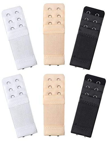 kuou 6 Stück BH Verlängerung, 2 Haken BH Erweiterung Elastisch Bra Extenders Weich Gurt für gängigen Enger BH Modelle (Hautfarbe, Weiß, Schwarz)