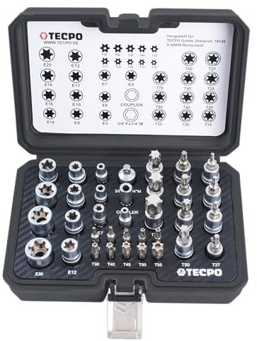 TECPO Außen und Innen Torx Nüsse Steckschlüssel Satz 3/8 Innentorx Bits Werkzeug Set 34-teilig