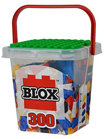 Simba 104114202 - Blox 300 Bausteine für Kinder ab 3 Jahren, 8er Steinebox mit Grundplatte, vollkompatibel, farblich gemischt, Blau, Rot, Schwarz, Weiß