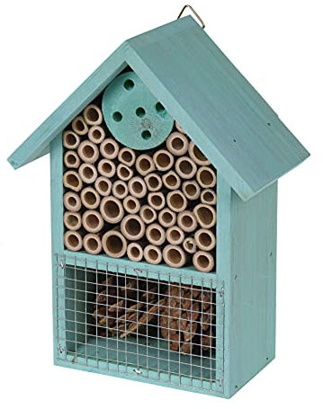 Insektenhotel aus Holz für Bienen und Käfer; natürliches Holzmaterial, Gartenhütte, Wildinsekten, Marienkäfer, Hotel, Zuhause, Nistkasten, klein, farbig (blau)