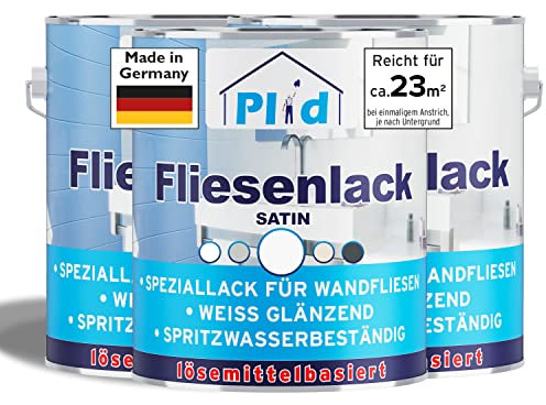 Plid® Fliesenfarbe Badezimmer & Küche [FEUCHTIGKEITSBESTÄNDIG] Fliesenlack Weiß satin 2,25l fürs Bad - Fliesen neu streichen & lackieren im Innenbereich - 3in1 Fliesen Farbe Lack - Made in Germany