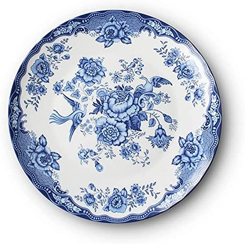 JINCAN. 8-Zoll-Dessert-Platte Blaue und weiße Porzellan-Hochzeit Geschirr Keramik Goldplatte Bone China Geschirr Set Weihnachten Geschirr Set Dessert Keramik Platte Dinnerplatte
