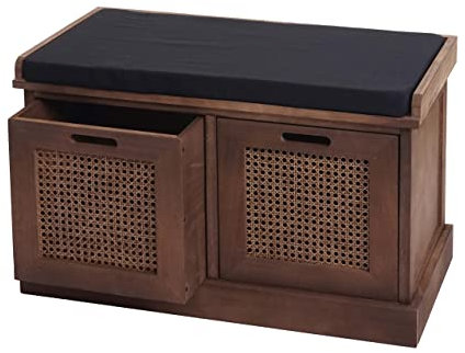 Mendler Sitzbank HWC-J49, Polsterbank Garderobenbank, Kissen Aufbewahrungsboxen Staufach 47x75x40cm - braun, Polster schwarz