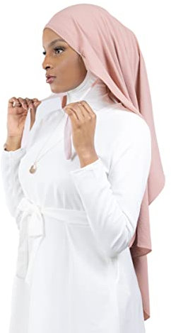 HE700 Damen-Hijab zum Hineinschlüpfen mit Knotenmütze, luxuriöser Medinenseide, altrosa, One size